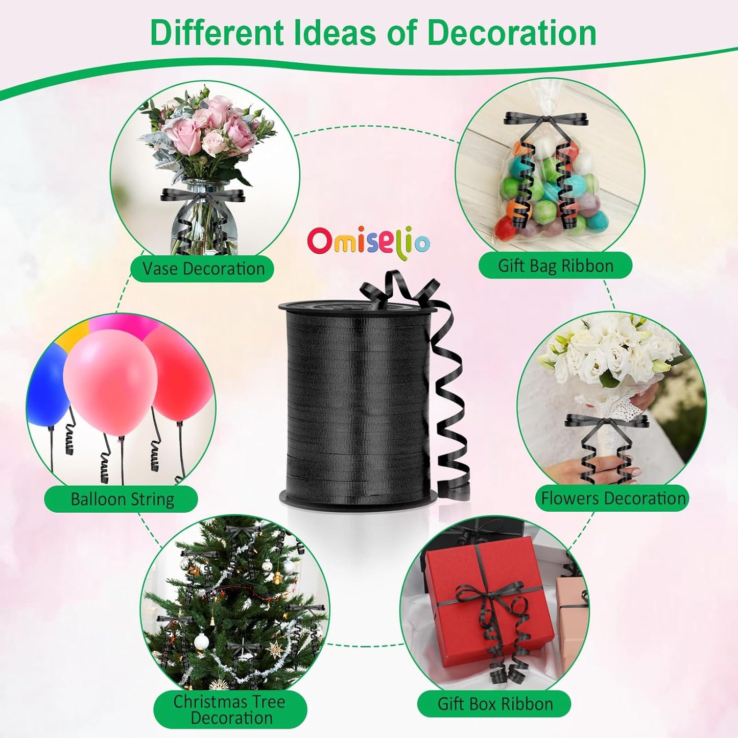 Black Ribbon - 500 Yard Crimped Curly Ribbon for Gift Wrapping, Balloons, Graduations, Halloween, Birthday Parties