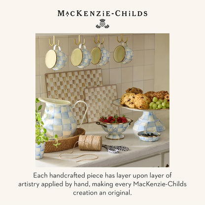 MACKENZIE-CHILDS Enamel Pedestal Platter, Round Cake Stand, Large, Black-and-White Courtly Check