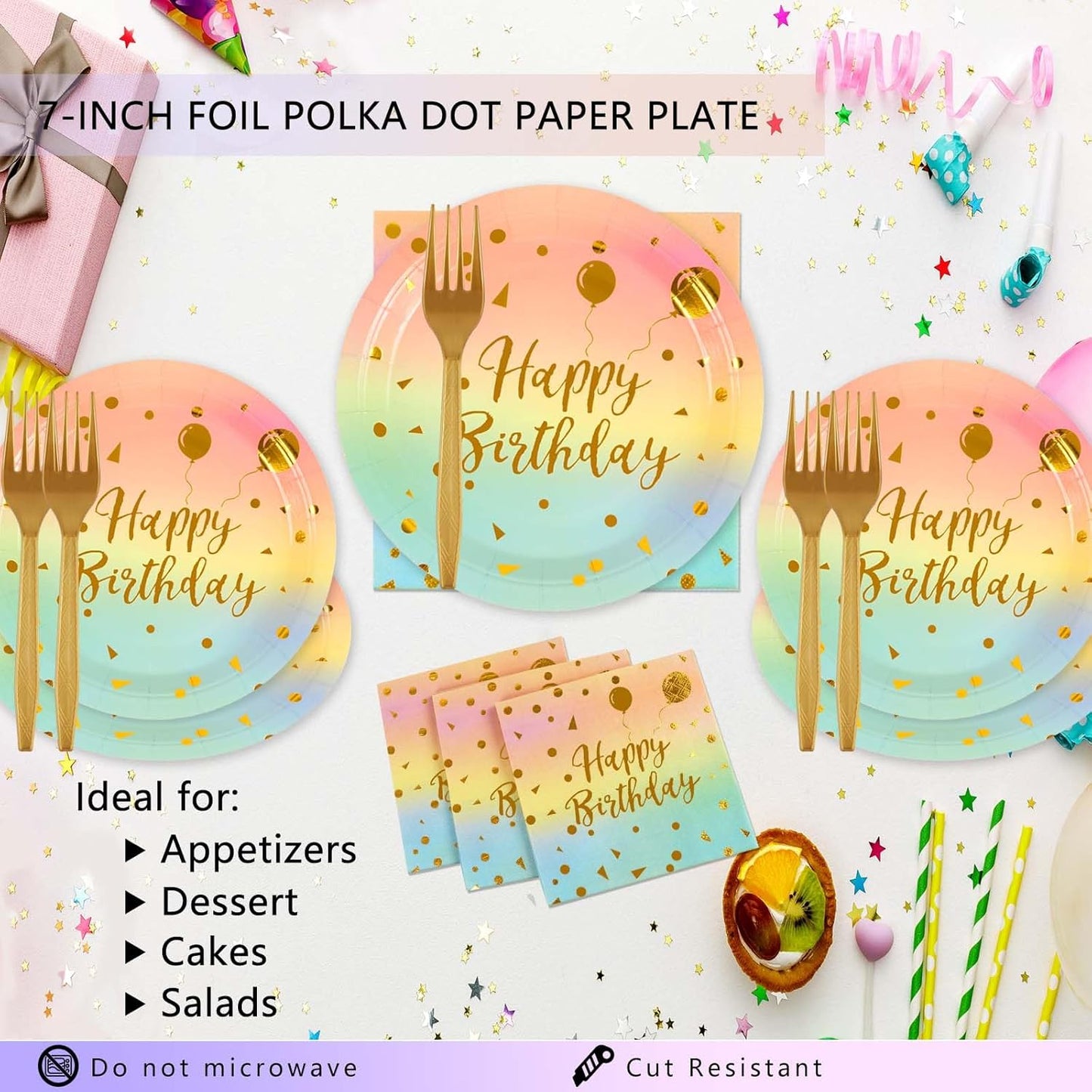 75PCS Paper Plates and Napkins Set - White and Gold Dot Disposable Party Dinnerware Includes Paper Plates, Napkins, Forks Decorations for 2026 New Year, Birthday, Wedding and Holiday, Serves 25
