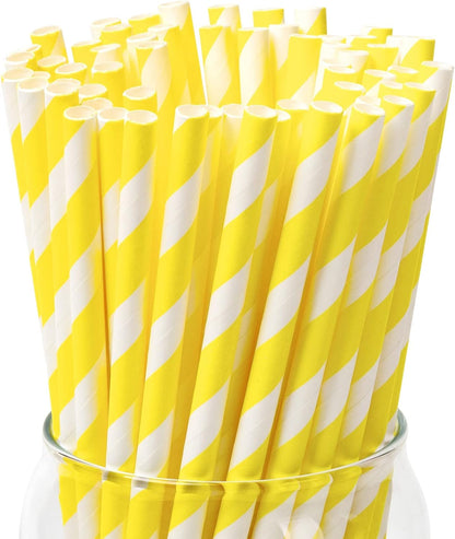 PakTalk 100 Pack Red Straws, Disposable Red and White Biodegradable Paper Striped Straws for Cocktail, Milkshake, Coffee, Lemonade (0.24" x 7.75")