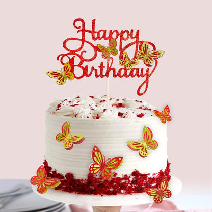 13-Pieces 3D Butterfly Cupcake Topper for Girls Women's Happy Birthday Cake Decorations Party Decorations(Pink)