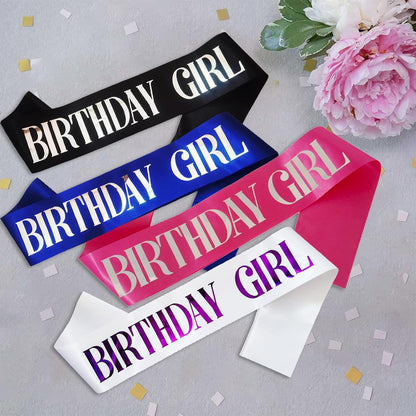 Birthday Girl Sash, Pink Foil White Birthday Sash for Girl Sweet 16th 18th 20th 21st 30th Fun Birthday Party Gifts Favors Decorations
