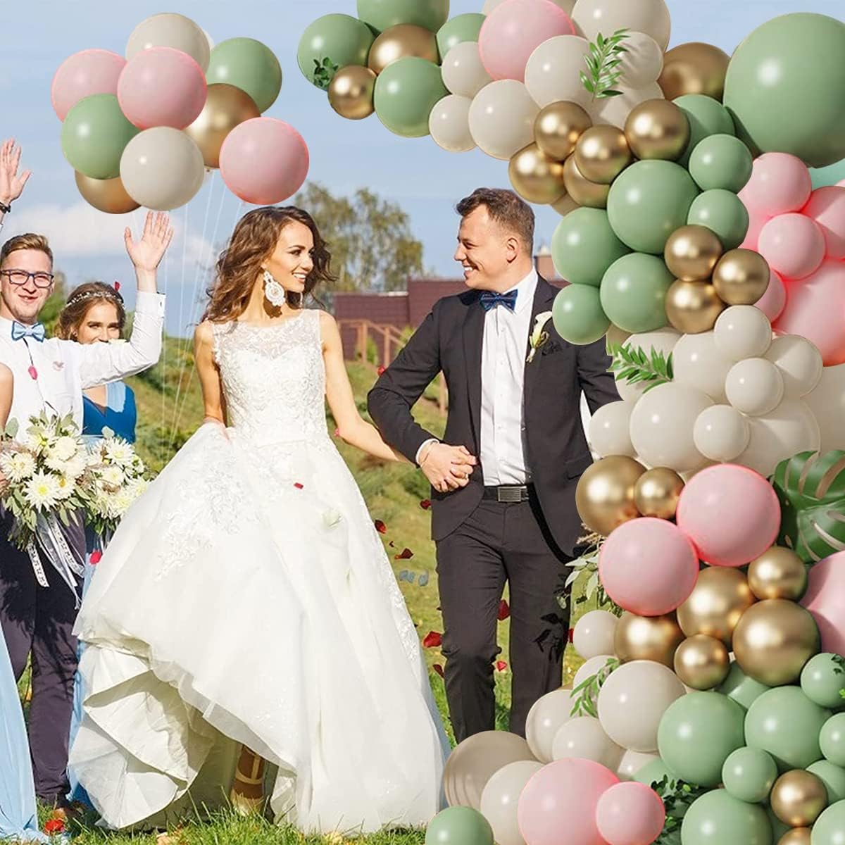 Sage Green Pink Balloons Garland Kit,133pcs Olive Green Blush Pink Sand White Metallic Gold Balloons for Bridal Shower Wedding Birthday Jungle Safari Woodland Party Decorations…