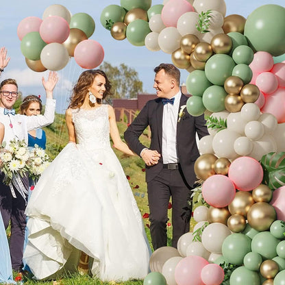 Sage Green Pink Balloons Garland Kit,133pcs Olive Green Blush Pink Sand White Metallic Gold Balloons for Bridal Shower Wedding Birthday Jungle Safari Woodland Party Decorations…