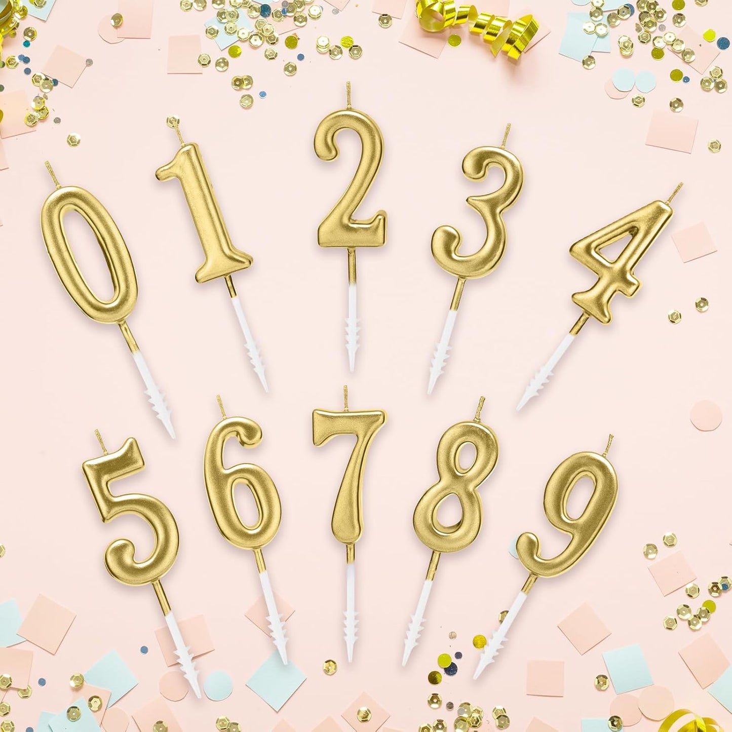 Beanlieve 10-Pieces Numeral Birthday Candles - Cake Numeral Candles Number 0-9 Glitter Cake Topper Decoration for Birthday,Wedding Anniversary,Party Celebration (Colourful)