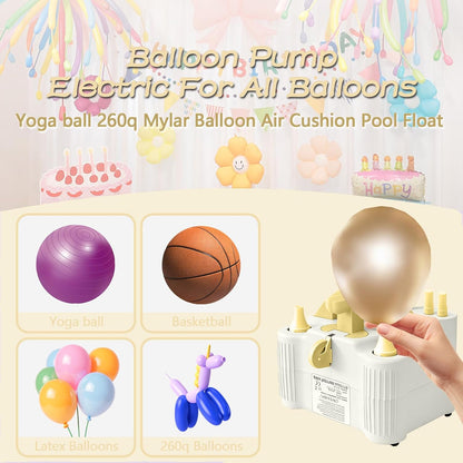 4-in-1 Electric Balloon Pump for All Balloons, Inflatables, and Sports Balls, Portable High Power Triple Inflating Ports for Latex Foil 260q Mylar Balloon