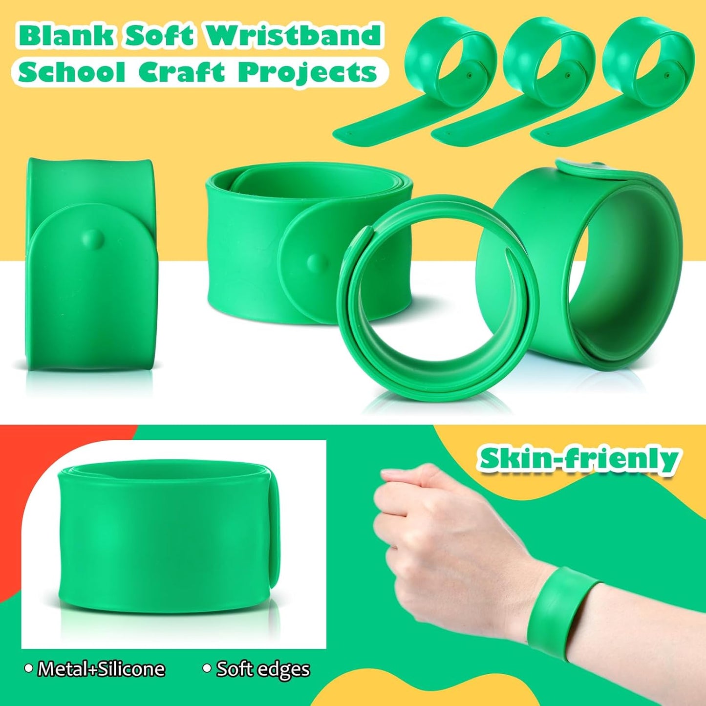 Vinsot 30 Pcs Silicone Slap Bracelets Gift for Kids DIY Slap Bands Party Favor Soft Blank Snap Wristbands Bulk for School Craft Project Painting Classroom Prizes Birthday Wedding