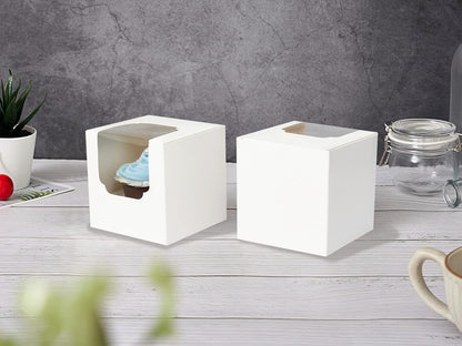 100 Pcs Kraft Brown Cupcake Boxes Individual Bulk Paper Cupcake Containers Single with Insert and Window, Pop up Cookie Boxes and Cocoa Bombs Boxes Packaging for Bakery Gift Giving