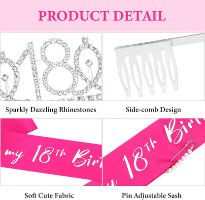 CAVETEE Silver Birthday Crown for Girls Birthday Decorations Birthday Gifts for Women and Girls