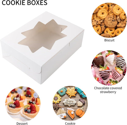 Moretoes 32pcs Cookie Boxes, 8x6x2.5 Bakery Boxes with Window 3 Styles, for Chocolate Strawberries, Dessert, Donuts, Cupcakes, Muffins