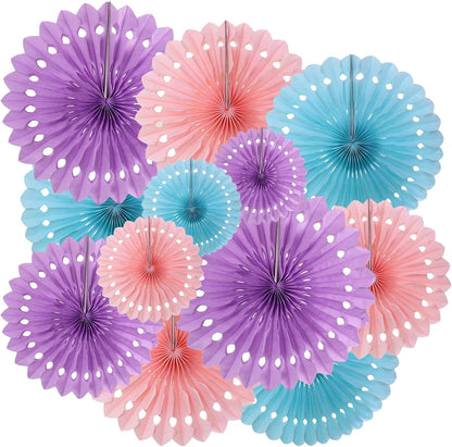 ZOOYOO Hanging Paper Fans Party Decorations,12 Pcs Pastel Rainbow Honeycomb Round Fans,Ceiling Decor for Easter,Wedding,Birthday,Summer Day Party Backdrop