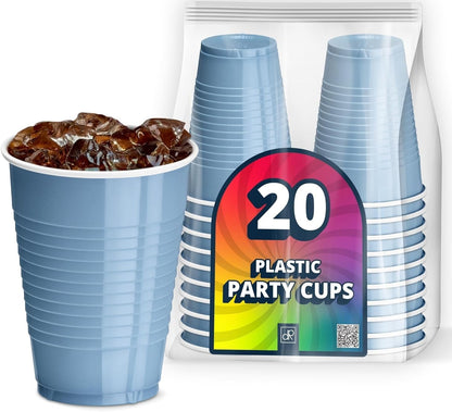 DecorRack 20 Party Cups 12 oz Disposable Plastic Cups for Birthday Party Bachelorette Camping Indoor Outdoor Events Beverage Drinking Cups (Black, 20)
