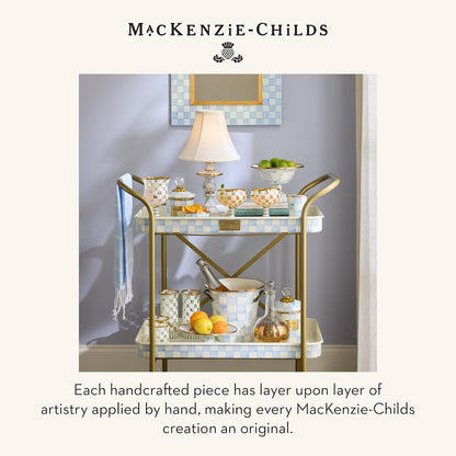 MACKENZIE-CHILDS Enamel Pedestal Platter, Round Cake Stand, Large, Black-and-White Courtly Check