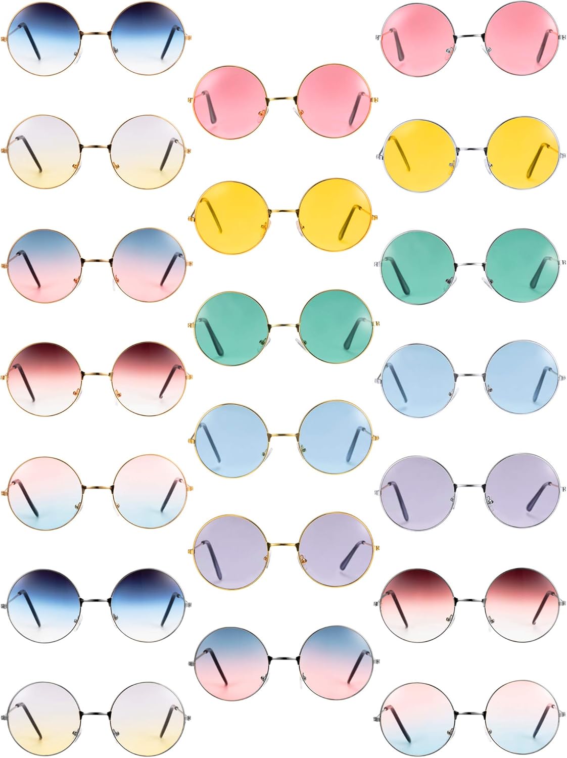 Blulu 20 Pairs Round Hippies Sunglasses John 60's Style Circle Colored Glasses