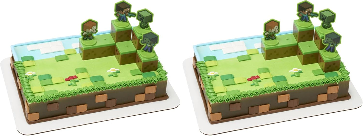 DecoPac Minecraft Lush Finds Rings, Cupcake Decorations Featuring Creeper, Alex, Steve and Axolotl! Multicolored 3D Food Safe Cake Toppers – 24 Pack