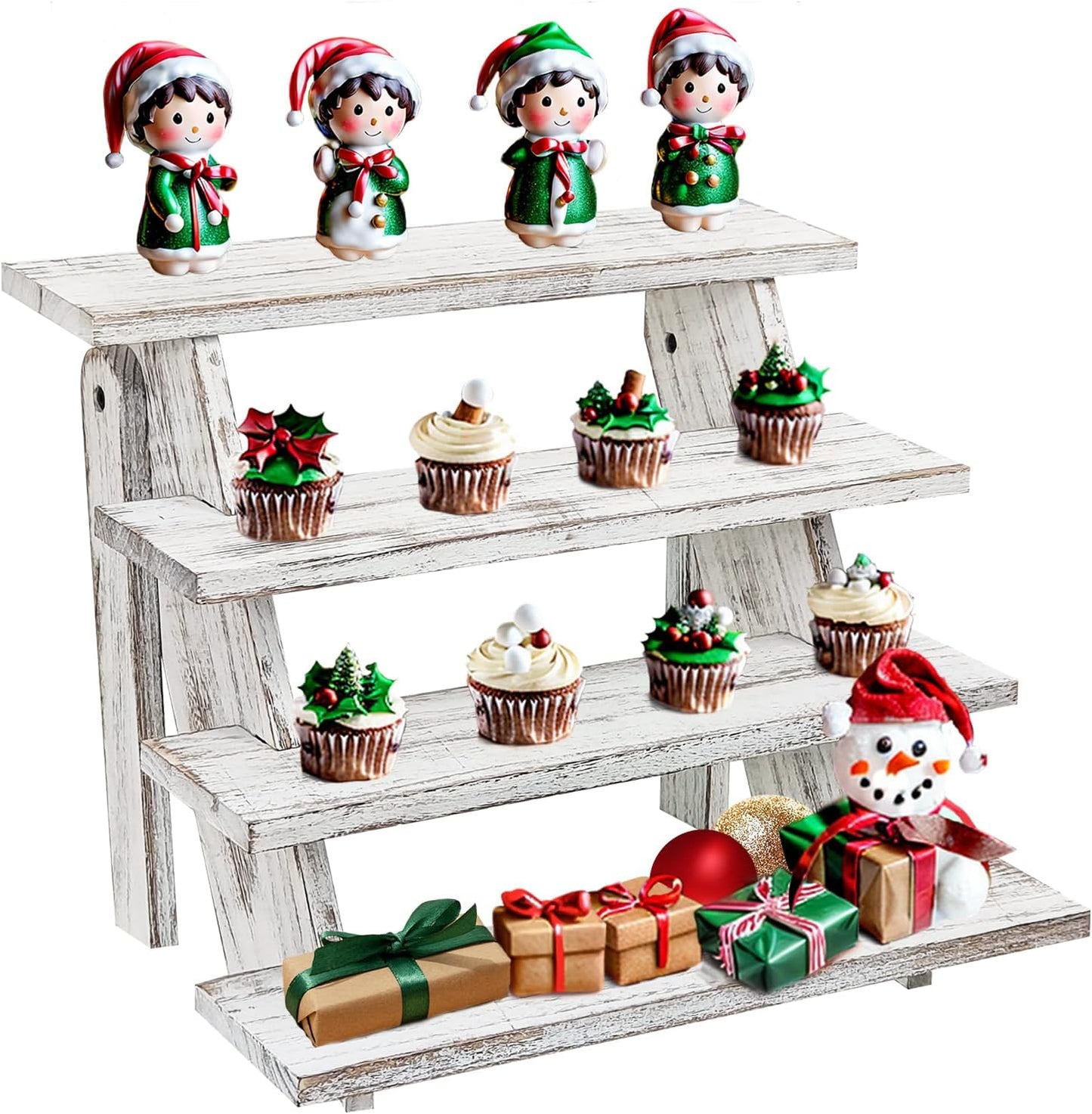 Wooden Cupcake Stand - 4 Tier Cupcake Display Stand, Rustic Tiered Display Stand, Tool Free Installation Cupcake Stand for Baby Shower Decorations Birthday Party Supplies