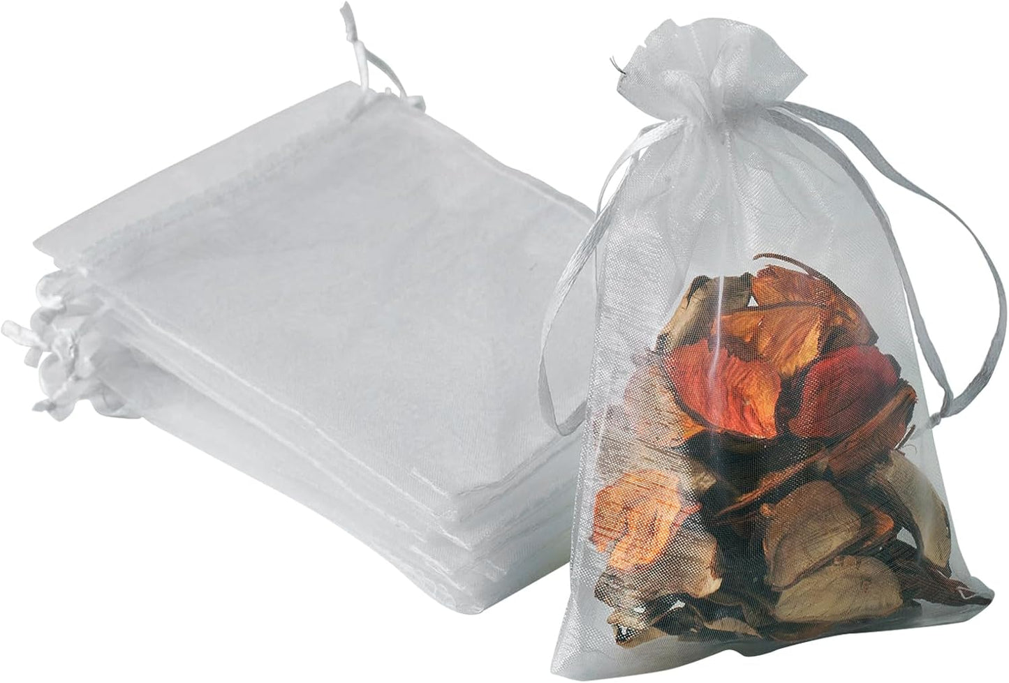 100PCS White Organza Bags, 4x6 Inch Small Mesh Bags Drawstring, Jewelry Gift Bags for Easter, Party, Festival, Bathroom Soaps, Makeup