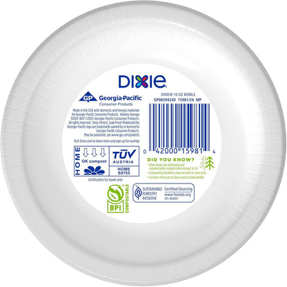 Dixie Small Paper Bowls, 10 Oz, 72 Count, Microwave-Safe, Soak-Proof, Disposable Bowls Great For Snacks, Dessert, And Light Lunch Meals