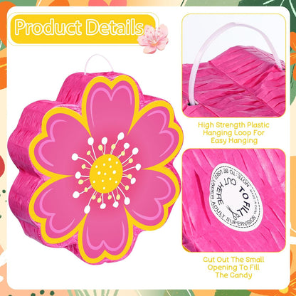 Aoriher Daisy Flower Piñata Set with Blindfold and Bat Pink Flower Piñata Daisy Hippie Boho Game for Birthday Baby Shower Gender Reveal Wedding Floral Mother's Day Princess Party Supplies Decorations