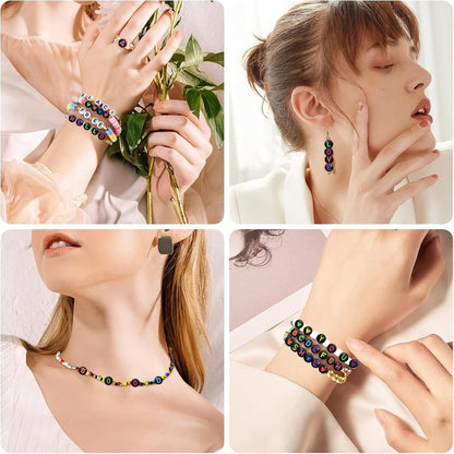 Amaney 1400pcs Glow Letter Beads, Heart Beads Whit Elastic Beading Cord,4x7mm Round Acrylic Alphabet Beads for Friend Bracelet Jewelry Making