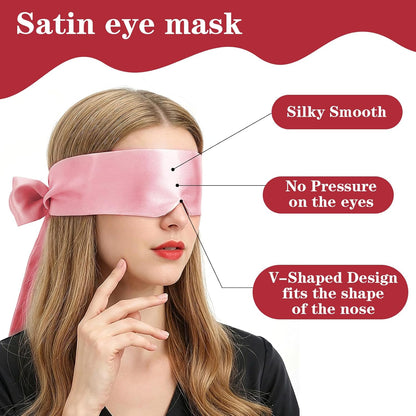 Tyqour 2 Pcs Soft Silk Blindfold for Adult Couples, Satin Blind Folds for Adult Play, Adjustable Blindfold for Party Games, 59 Inch V-Shaped Blackout Sleep Mask for Women Men Gift (Black, Pink)