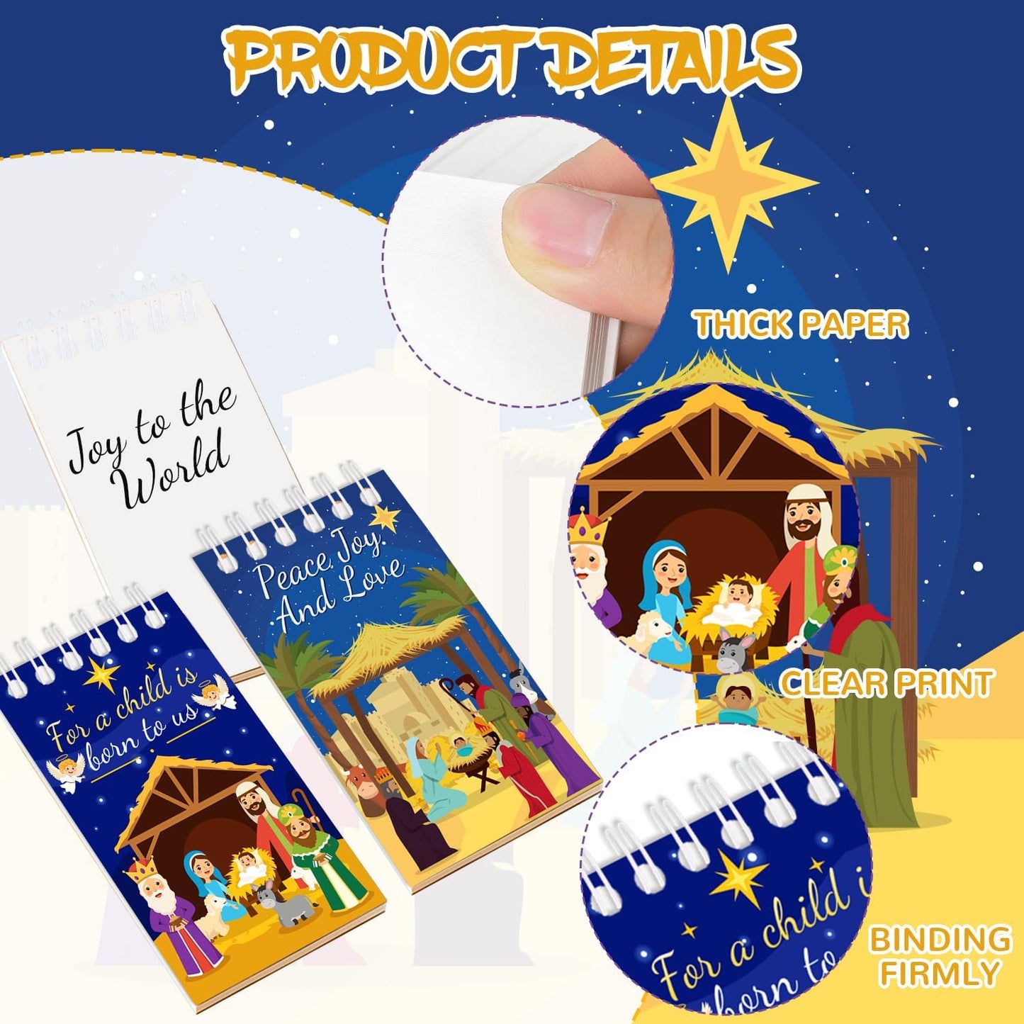 24 PCS Nativity Mini Notebooks, Christmas Religious Nativity Party Favors Happy Birthday Jesus Party Decorations Nativity Pocket Notepads Journal Memo Spiral Notebooks for School Classroom Rewards