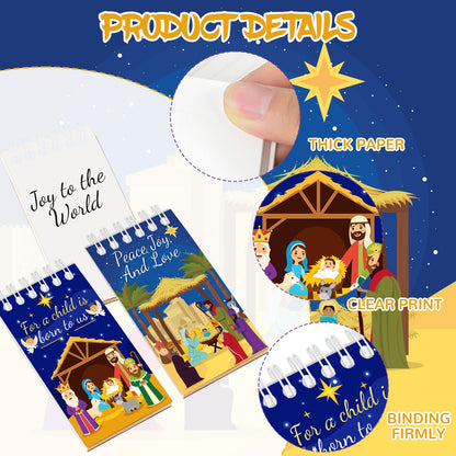 24 PCS Nativity Mini Notebooks, Christmas Religious Nativity Party Favors Happy Birthday Jesus Party Decorations Nativity Pocket Notepads Journal Memo Spiral Notebooks for School Classroom Rewards