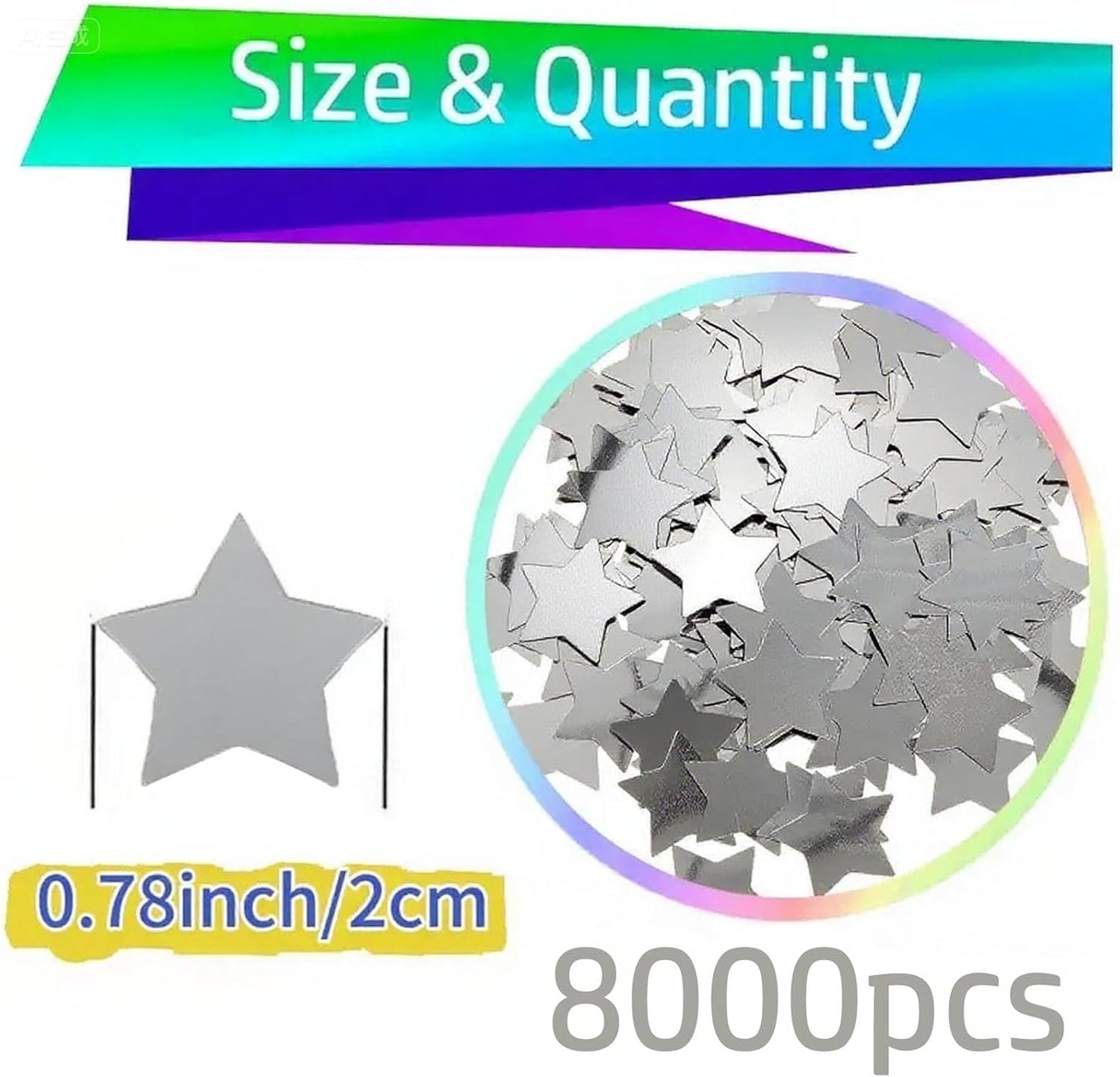 Rainbow Metallic Foil Star Confetti 0.78inch/2cm 8000PCS Table Confetti for Party Birthday Decoration or Filled Balloons