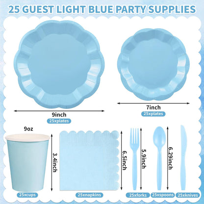 NatNarr 175 Pcs Sage Green Plates and Napkins Set, 25 Guest Sage Green Party Supplies Include Scalloped Paper Plate Napkin Cup Forks Knives Disposable Plastic Cutlery for Wedding Baby Shower Birthday
