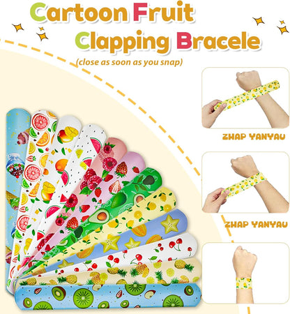 CZWXOXO 74PCS Fruit Slap Bracelets&Stickers Summer Fruit Theme 24PCS Slap Bracelets 50PCS Stickers Party Favors Basket Bag Filler School Prizes Gifts Party Favors Bulk