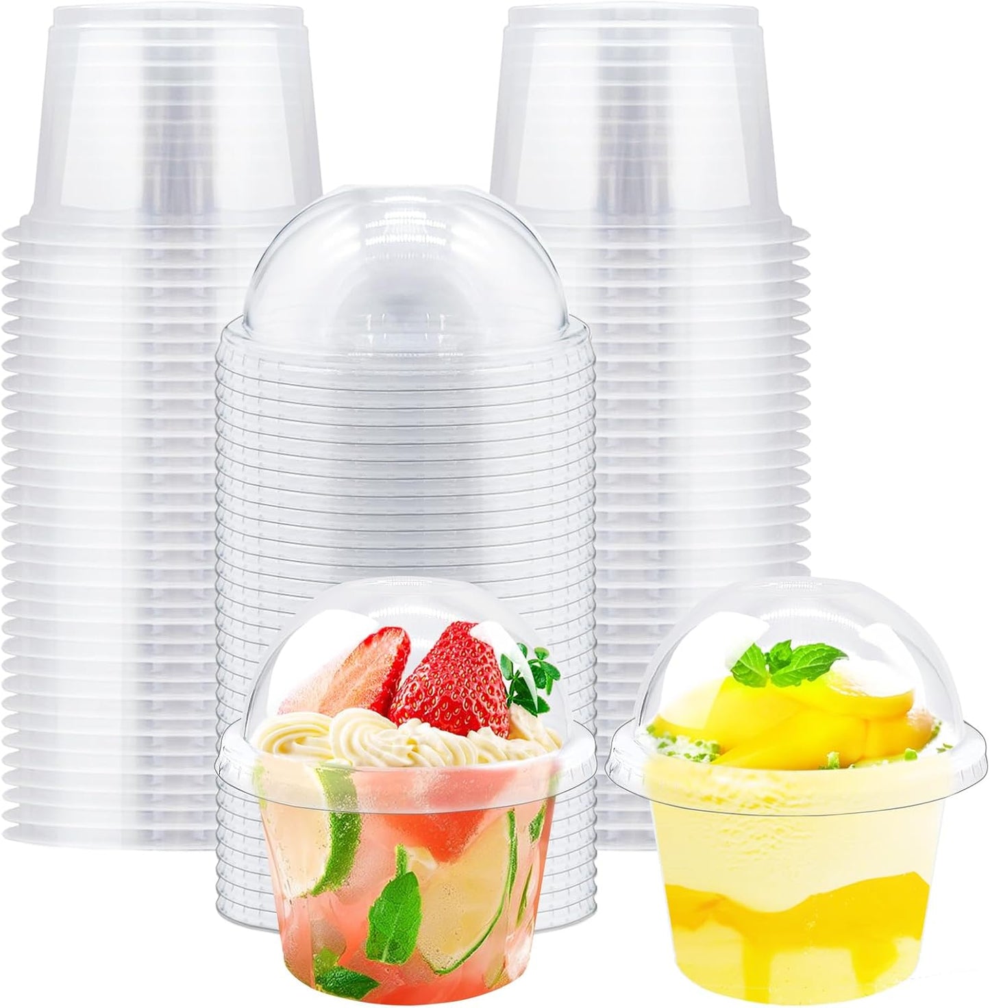 100Pcs 8oz Plastic Dessert Cups with Lids and Spoons,Disposable Parfait Cup Square Cake Containers for Party Favor,Mousse,Yogurt,Pudding,Snacks,Fruits,50 Sets