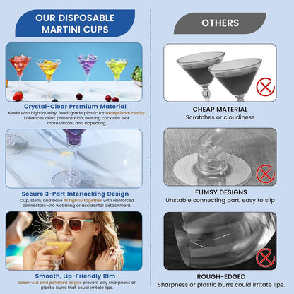 CALBODE 40 Pack Plastic Martini Glasses 5 Oz Disposable Cocktail Glasses, Tall Mini Martini Cups, Plastic Margarita Glasses Perfect for Spring Party Birthday Wedding Easter and All Events