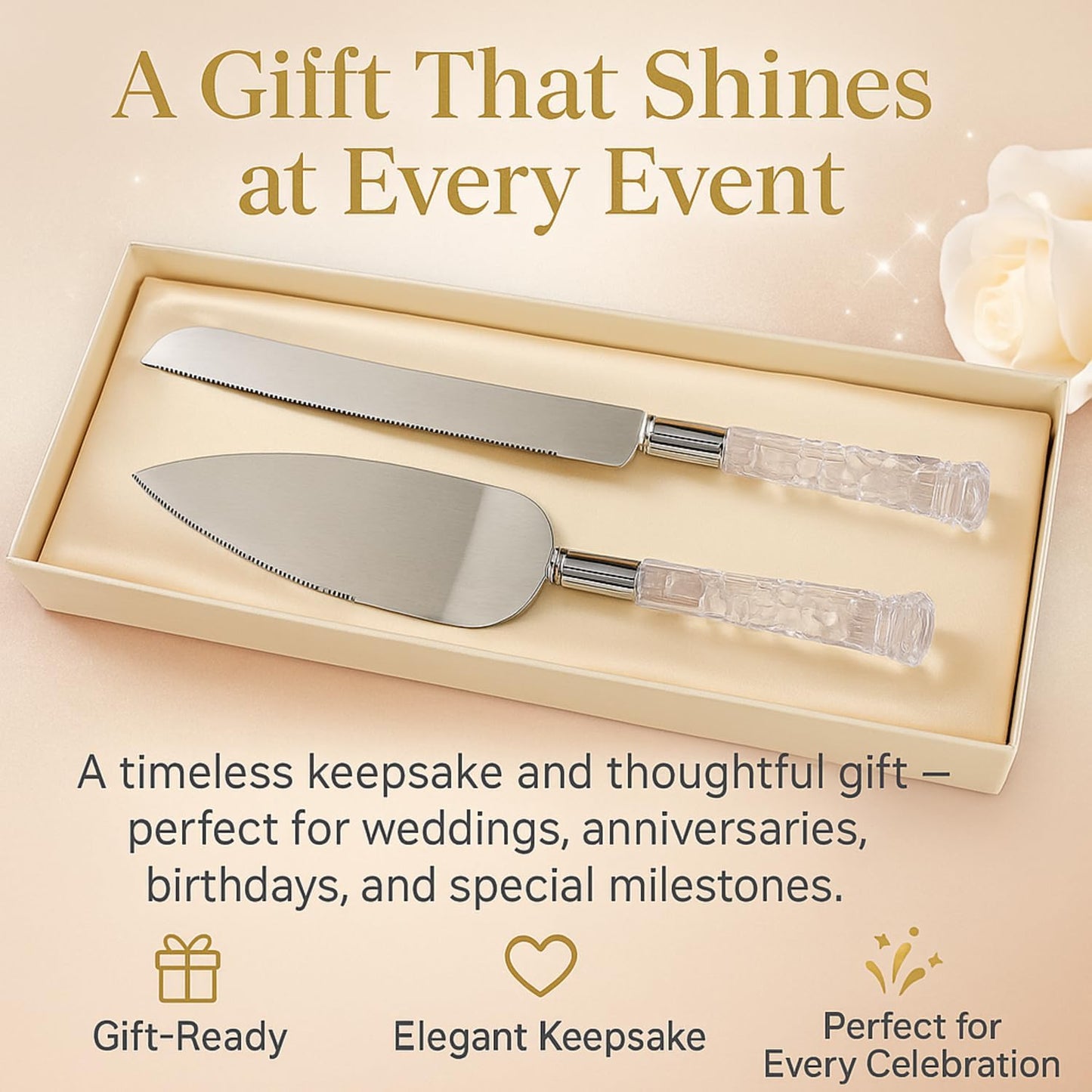 GIFTS INFINITY Personalized Wedding Cake Knife and Server Set with Engraving – Cake Cutting Utensil Set, Keepsake Gift for Wedding, Anniversary, Reception, Birthday & Other Occasions (CH-101WB)