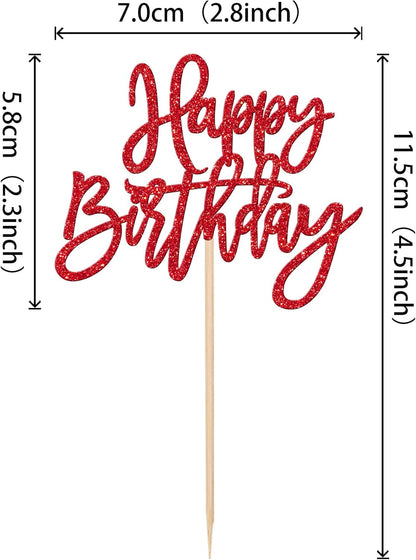 24 PCS Happy Birthday Cupcake Toppers Glitter Picks for Celebrating Anniversary Theme Party Cake Decorations Supplies Gold