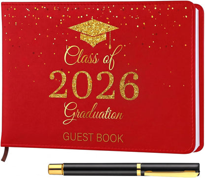 Frienda 2026 Graduation Guest Book Leather Guest Sign in Book with Pen Graduation Party Favors Congratulation Graduates Signature Books(Class of 2026,Black, Gold)