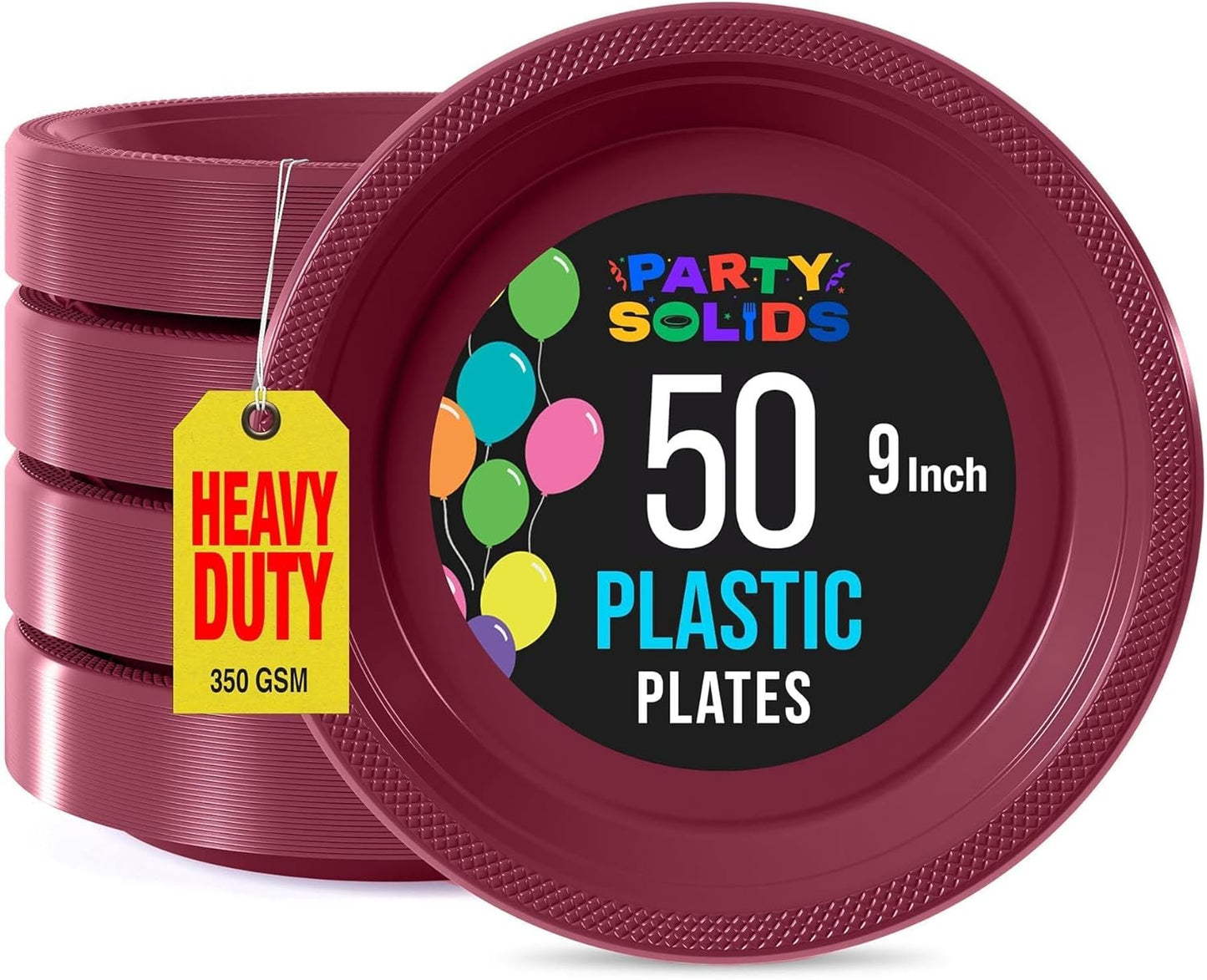Exquisite Party Solids Red Plastic Plates For Party Supplies 10" Red Disposable Plates Heavy Duty 50 Pcs Plastic Dinnerware Sets Heavy Duty 350 GSM Disposable Dinnerware Set