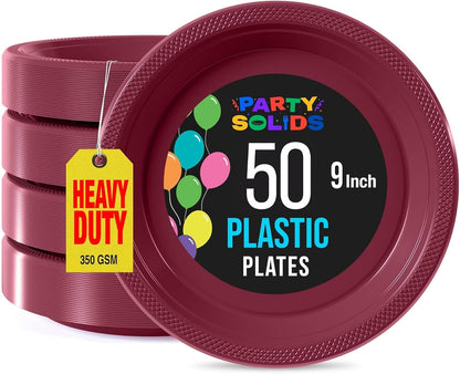 Exquisite Party Solids Red Plastic Plates For Party Supplies 10" Red Disposable Plates Heavy Duty 50 Pcs Plastic Dinnerware Sets Heavy Duty 350 GSM Disposable Dinnerware Set