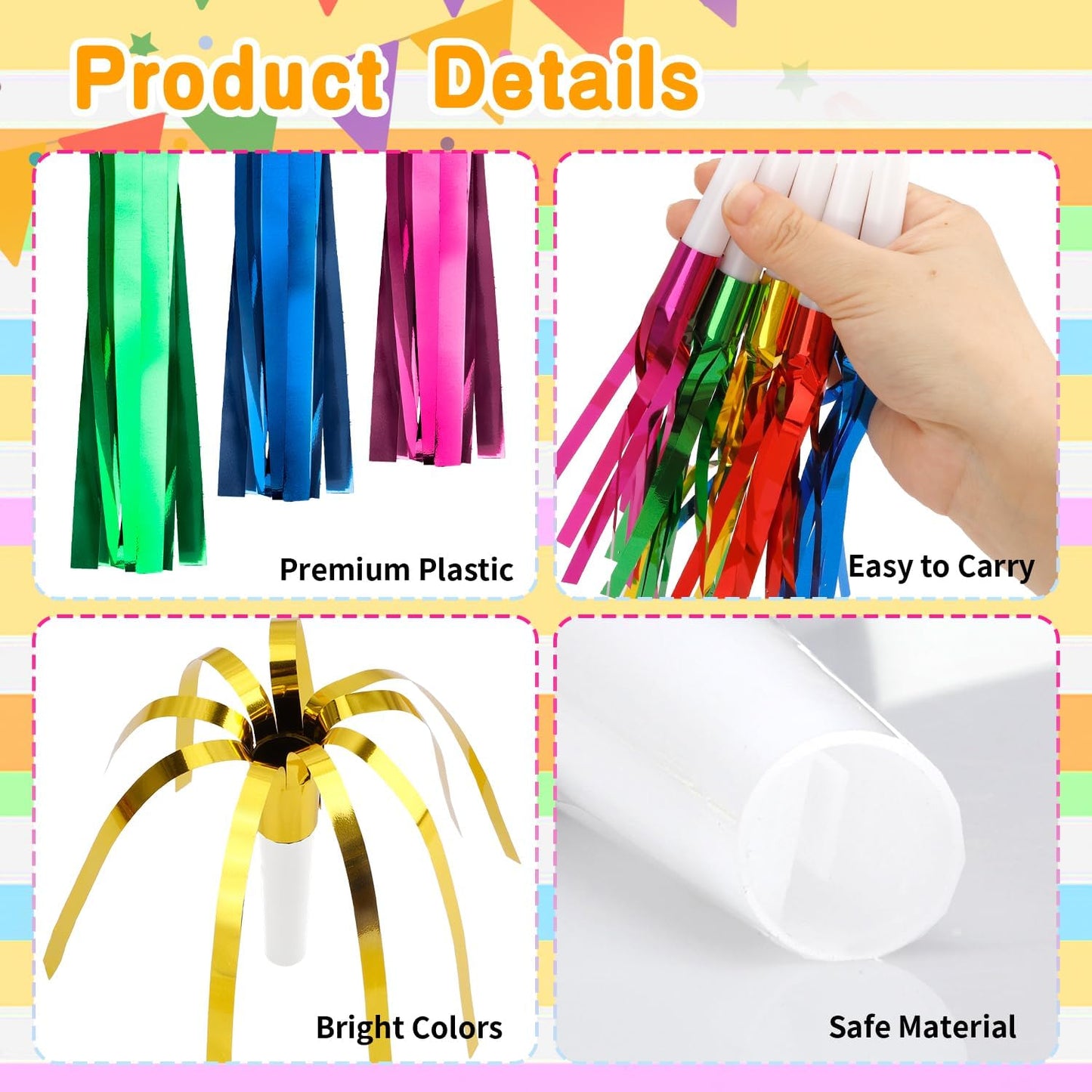 Noise Makers, 24 PCS Gold Noise Makers, Glitter Metallic Fringed Party Blowers Noisemakers Horns for Adults for Birthday Sporting Events Christmas 2025 New Year Eve Party Favor Supplies Decorations