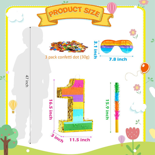 Rainbow Number 5 Pinata for 5th Birthday Party Decorations, Birthday Pinata with Stick Blindfold and Confetti, Kids Anniversary Celebration, Fiesta (Small, 16.5 x 11.5 x 3 In)
