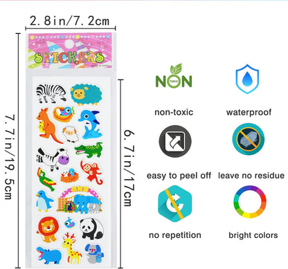 24 Sheets(500+) 3D Puffy Stickers for Toddlers Kids, Bulk Preschool Sticker Sheets for Reward, Craft, Scrapbooking Including Animal, Fruits, Dinosaurs, Fish and More
