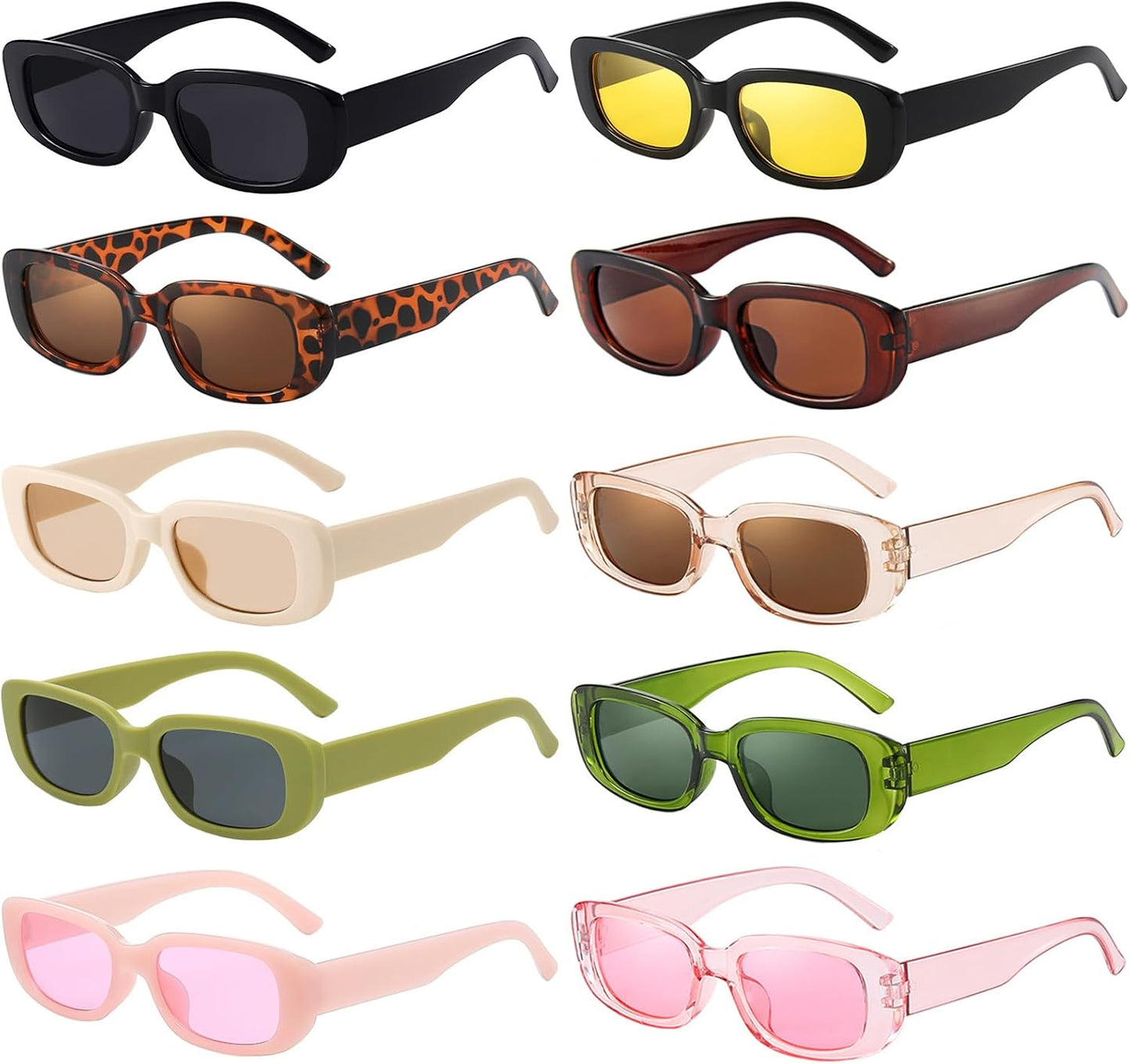 SUNOVELTIES 10 Pack Rectangle Sunglasses for Women Retro Narrow Square Glasses 90s Aesthetic Vintage Eyewear Uniex Adult