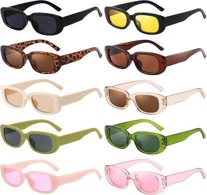 SUNOVELTIES 10 Pack Rectangle Sunglasses for Women Retro Narrow Square Glasses 90s Aesthetic Vintage Eyewear Uniex Adult