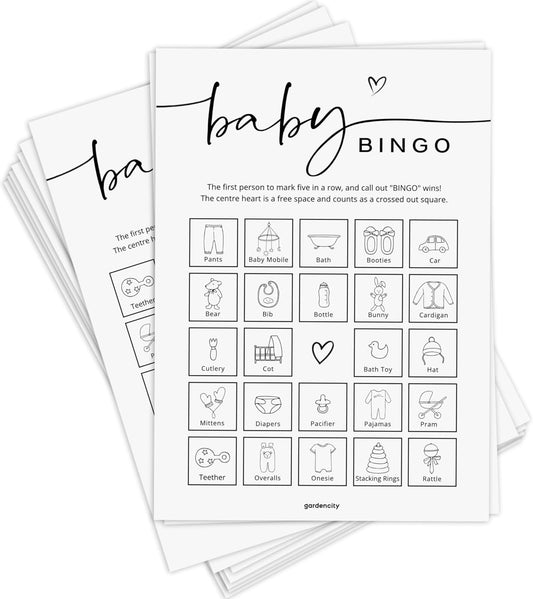 GardenCity Baby Shower Bingo Game, 50 Unique Pre-Filled Cards, Baby Shower Games for Boy or Girl, Minimalist
