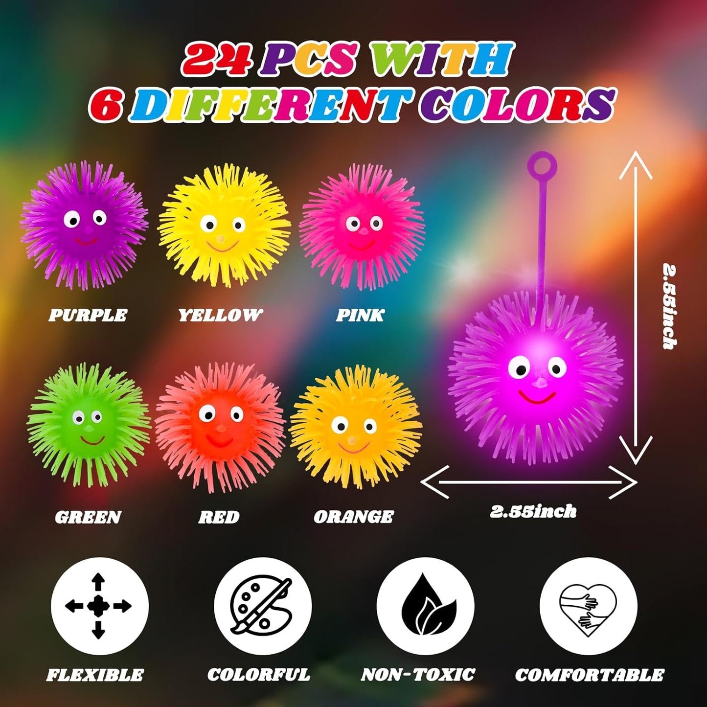 Basytodio 24 PCS Light Up Balls Party Favors for Kids 4-8 8-12 Sensory Squeeze Toys Bulk LED Puffer Balls Classroom Kids Prizes Goodie Bags Stuffers Pinata Fillers Birthday End of Year Students Gifts