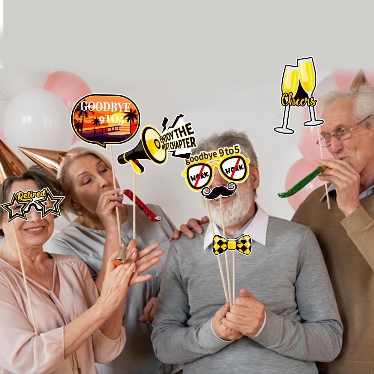 Retirement Party Photo Booth Props Kit Retirement Selfie Props Retirement Party Supplies Retirement Happy Party Decoration - 30pcs Selfie Props with Happy Retirement Frame - Black and Gold Theme