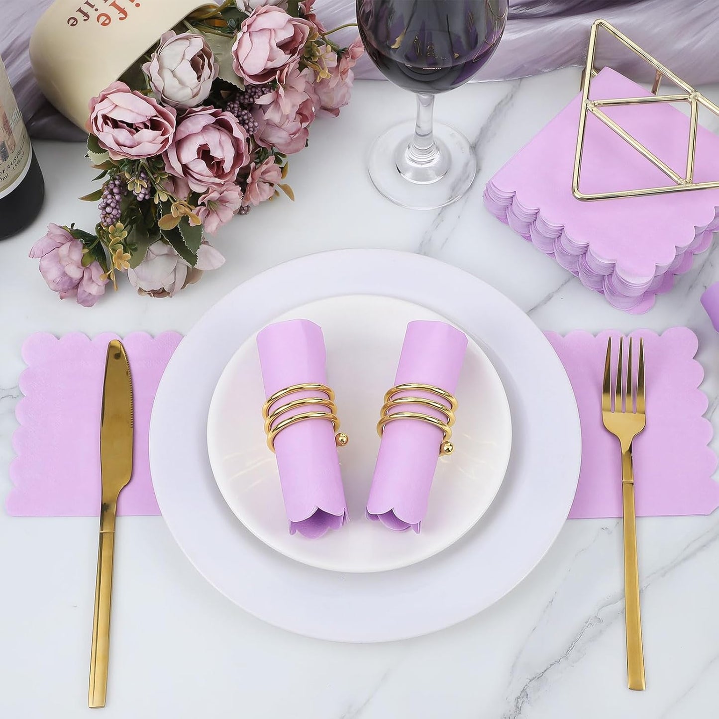 NatNarr 120 Pcs Cocktail Napkins Pink Mothers Day Paper Napkins Light Pink Dessert Beverage Napkin Cute Scalloped Party Napkin for Baby Bridal Shower, Birthday, 5 x 5 Inch