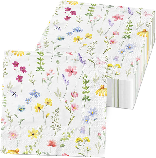 40Pcs Colorful Wildflower Napkins Paper Floral Napkins Flower Napkins Wildflower Party Decorations Butterfly Napkins Spring Paper Napkins Tea Party Napkins for Party Wedding Dinner Kitchen Bathroom