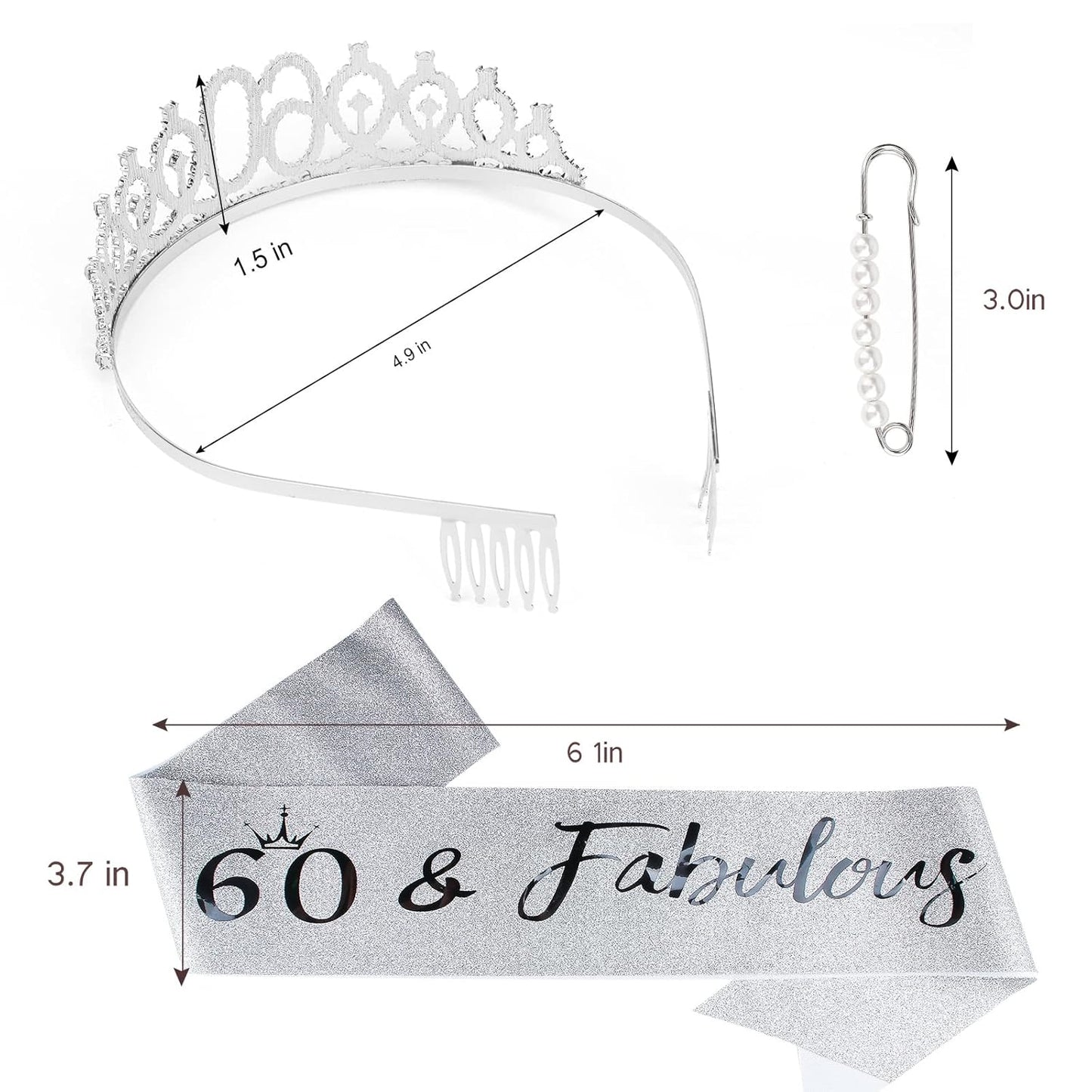 Semato 60 & Fabulous Birthday Crown and Sash Kit- 60th Birthday Gifts for Women 60th Birthday Party Decorations (rose gold)