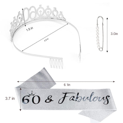 Semato 60 & Fabulous Birthday Crown and Sash Kit- 60th Birthday Gifts for Women 60th Birthday Party Decorations (rose gold)