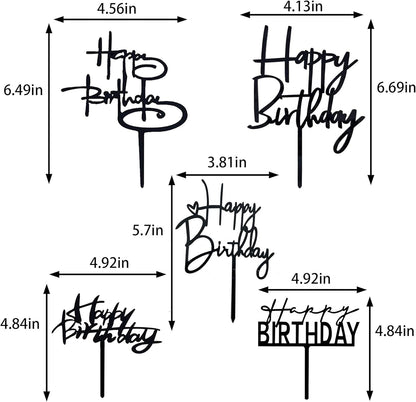 10 PCS Black Happy Birthday Cake Topper Acrylic Cupcake Topper A Series of Birthday Cake Supplies Decorations